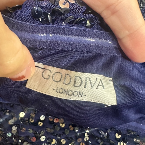 Goddiva London Navy Blue Off Shoulder Sequin Fairycore Formal Event Prom Dress - Picture 8 of 9